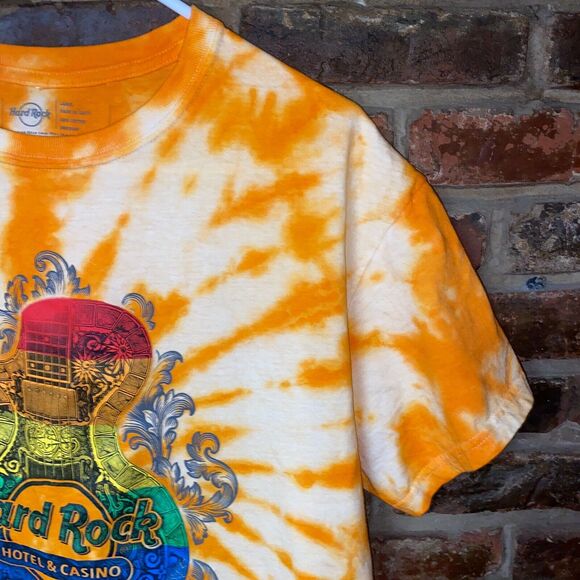 Hard Rock Atlantic City Custom Orange Tie Dye Rainbow Graphic T-Shirt Size Large - Picture 4 of 6